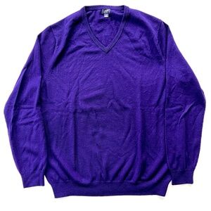 J.Crew Mens 100% Merino Wool Purple V-Neck Sweater in Large